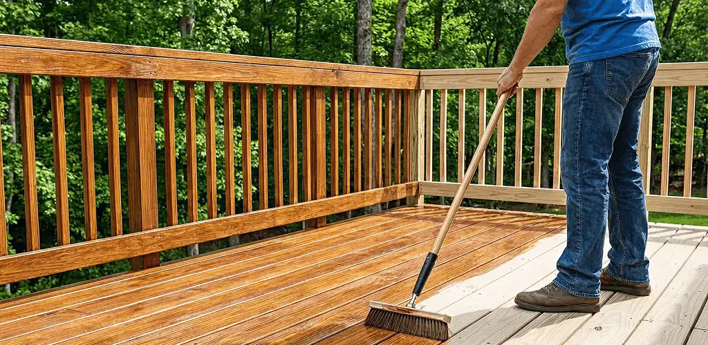 Deck staining and sealing application on a wood deck in Pittsburgh, PA