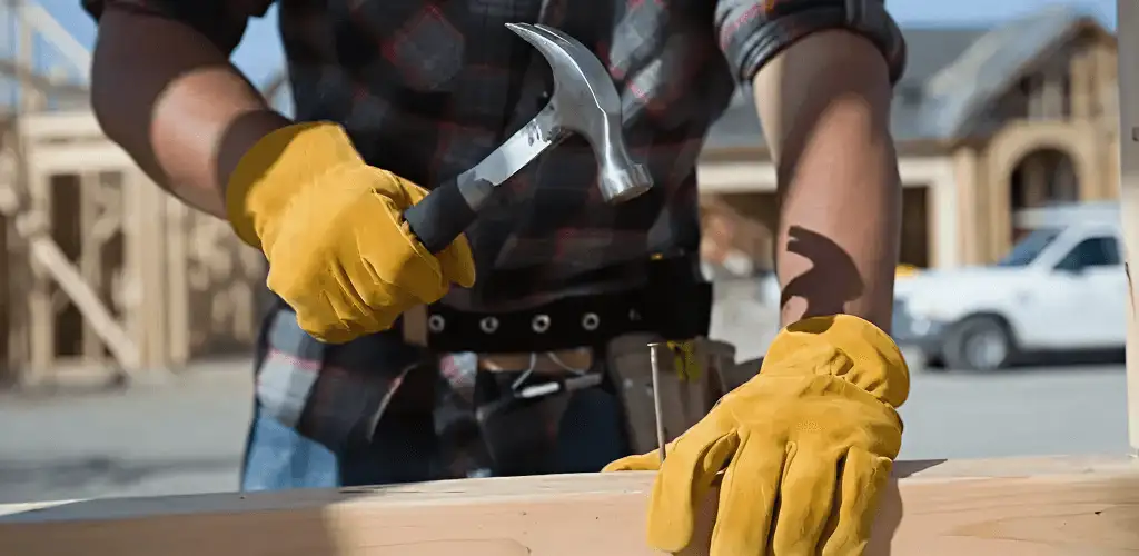 Handyman fixing wood trim with a hammer for home repairs in Pittsburgh, PA