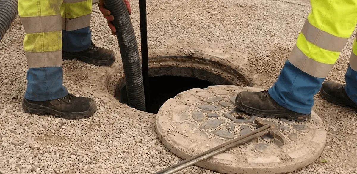 Drain cleaning crew clearing a sewer access point with professional equipment in Pittsburgh, PA