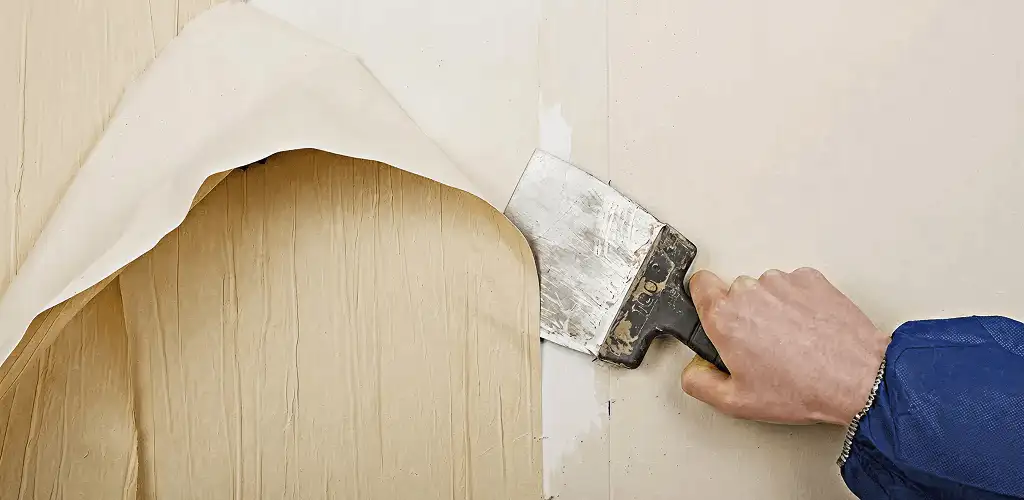 Handyman removing wallpaper with a scraper for wall preparation in Pittsburgh, PA